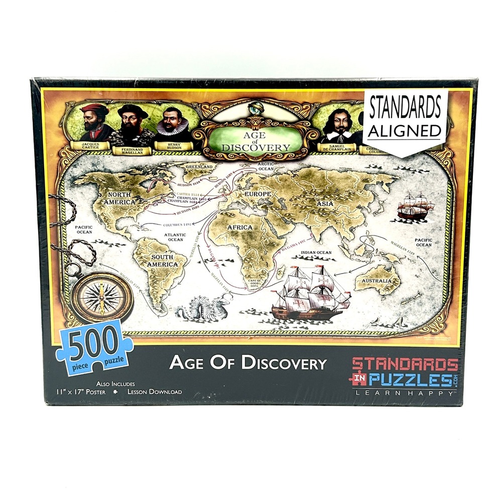 Standards In Puzzles Age of Discovery 500 Piece Educational World Map Puzzle NEW